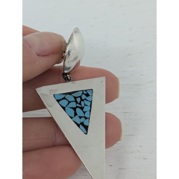 Vintage Sterling Silver Channel Inlay Turquoise Arrowhead Earring Native America - Picture 5 of 7